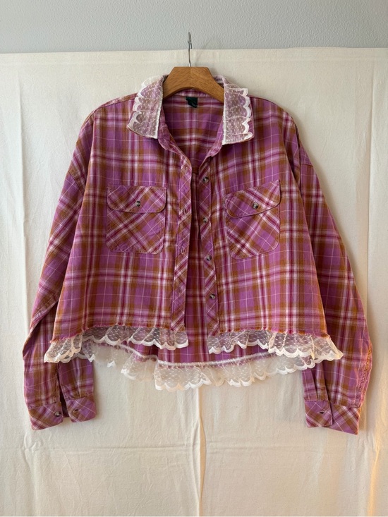wild fable Tops - wild fable Pink Plaid Lace-Trim Button Down Shirt NWOT